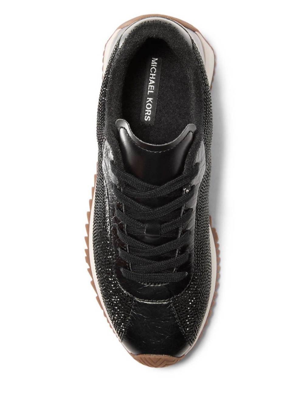 Michael Kors Rhodes Black Crystal-Embellished Lace-Up trainer Sneaker 7 - Picture 3 of 11